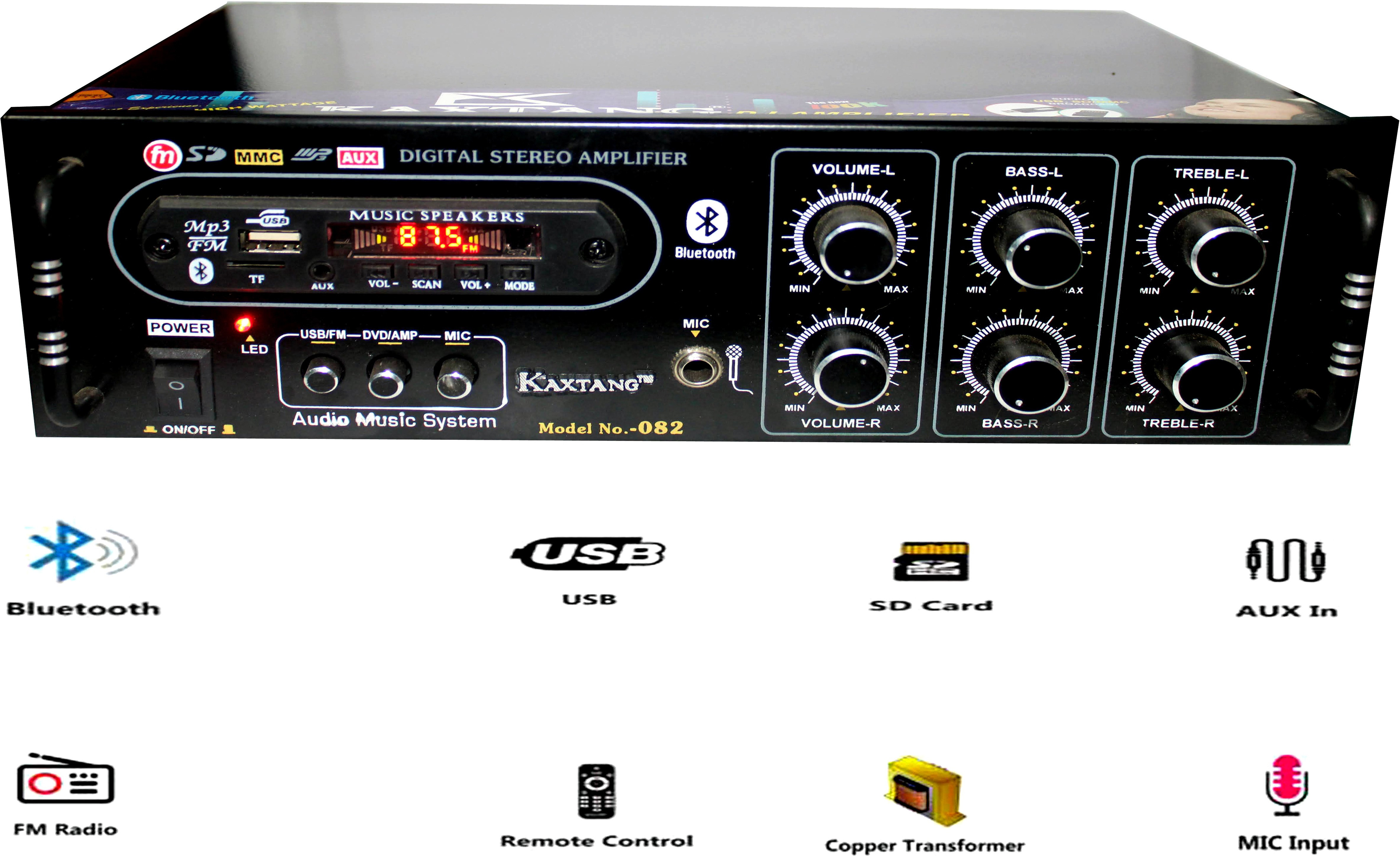 kaxtang NEW SERIES METAL DJ REMIX BLUETOOTH TRANSISTOR ABSTRACT VERSION WITH BETTER SOUND QUALITY 160 WATT USB SELECTOR MIC SELECTOR AND DVD SELECTOR WITH HEAVY HEAT SINK Double Mic TV/ DVD / BT / USB/SD Card /FM /AUX 5000 W AV Power Amplifier (Black) 5000 W AV Power Amplifier image 1