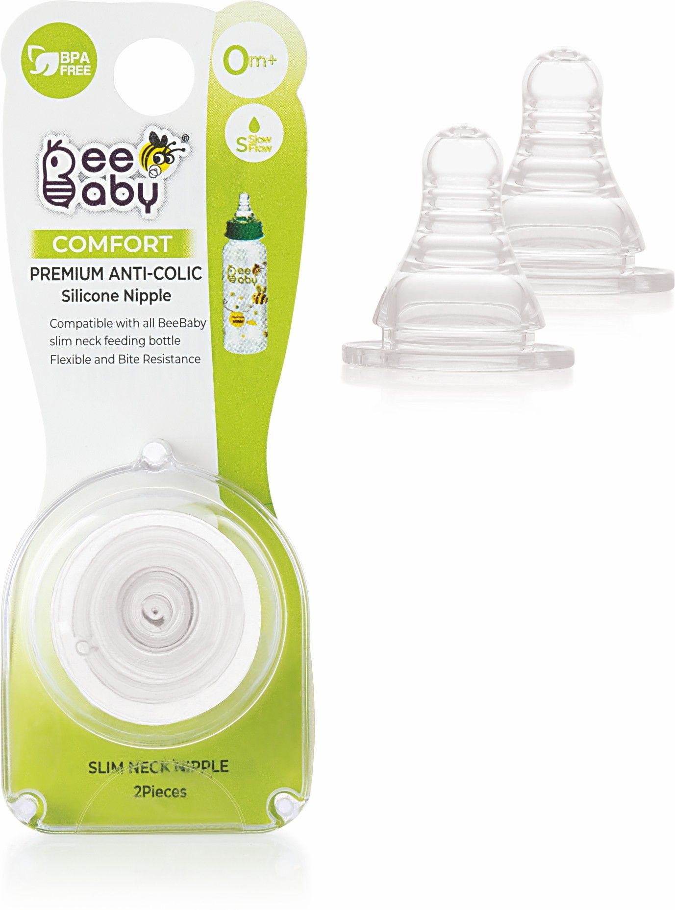 Soft Peristaltic Silicone Nipple/Teats For Standard/ Slim Neck with Carry case. Slow Flow. Pack of 2. Slow Flow Nipple