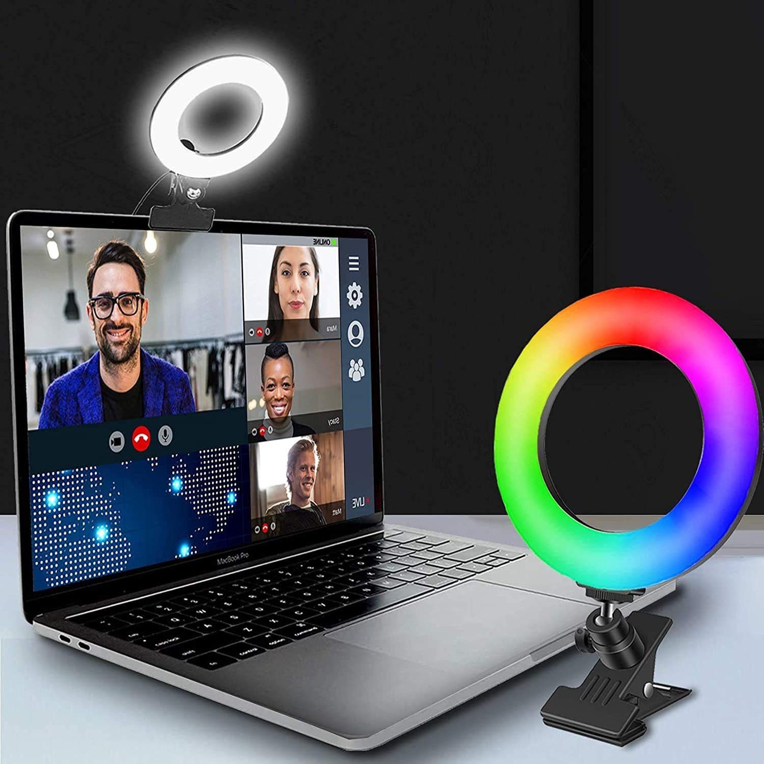 MILLETS Video Conference Lighting,8" Selfie Ring Light with Clamp Mount for Video Conferencing, Webcam Light with 3 Light Modes&6 Level Dimmable for Laptop/PC Monitor/Office/Makeup/YouTube/TIK Tok Ring Flash
