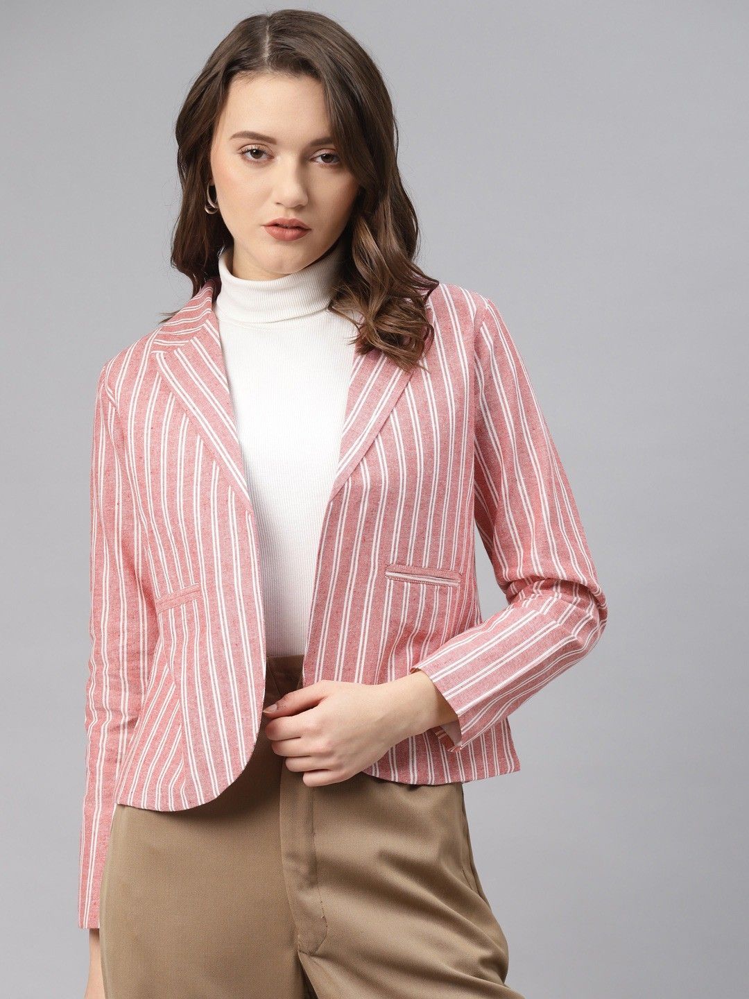cottinfab Women Striped Single Breasted Formal Blazer-picture-12