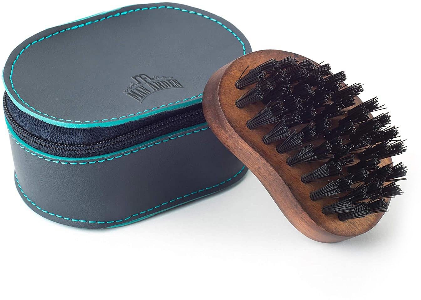 man arden Pocket Size Beard Brush with Hand Crafted Premium Wood Handle with Premium Faux Leather Pouch-picture-2