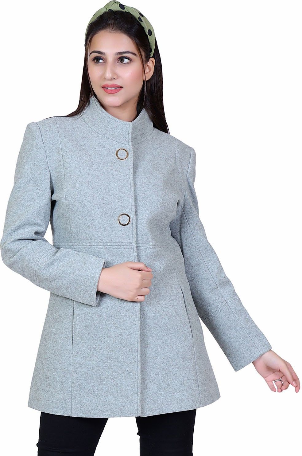 Wool Blend Solid Coat For Women