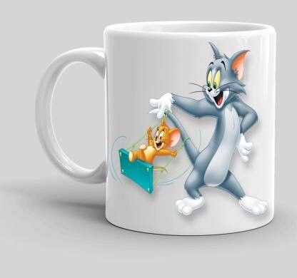 zori Premium Quality Tom And Jerry Theme Printed Glossy Finished , 1 Piece, White, 330ml Ceramic Coffee Mug-picture-30