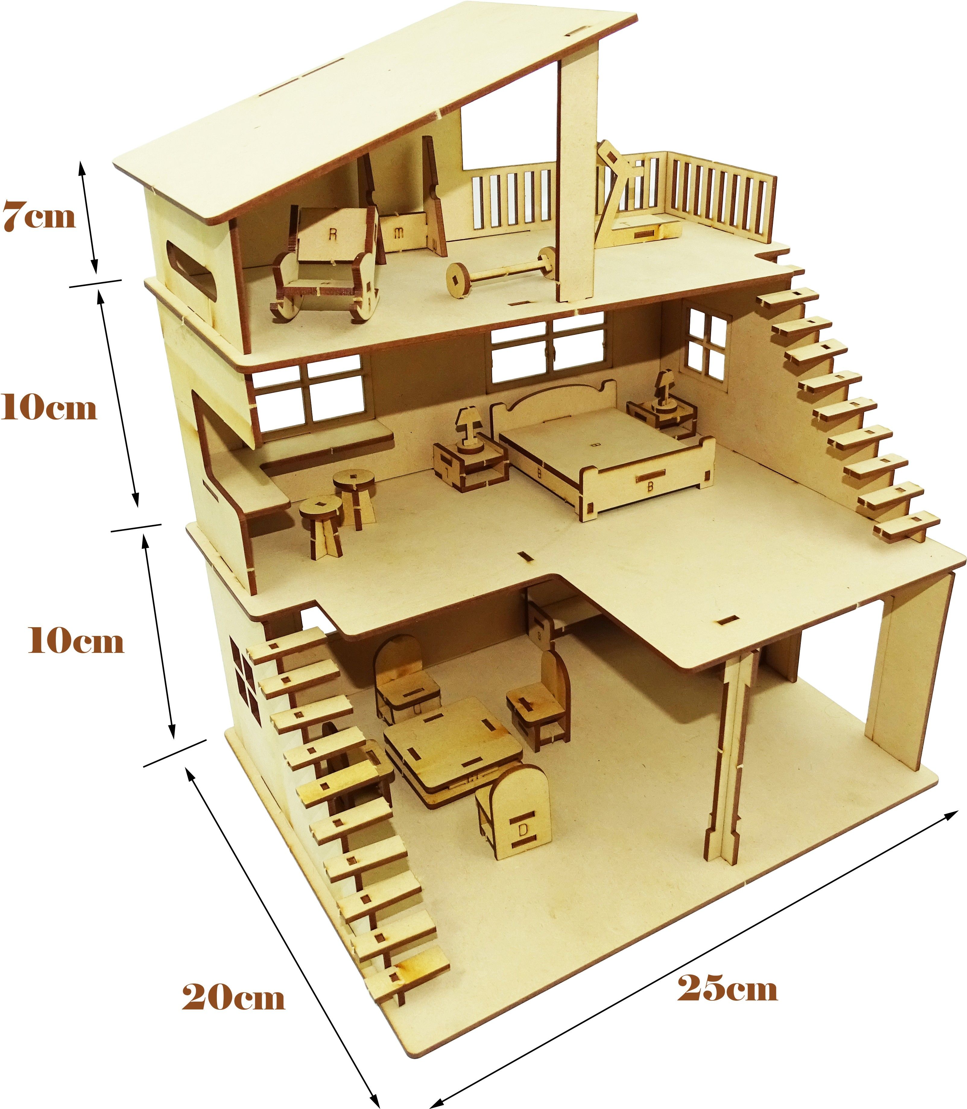 Wooden Doll House for Girls with Furniture, Dollhouse for Kids, Girls and Boys with Open air Gym-108 PIECES