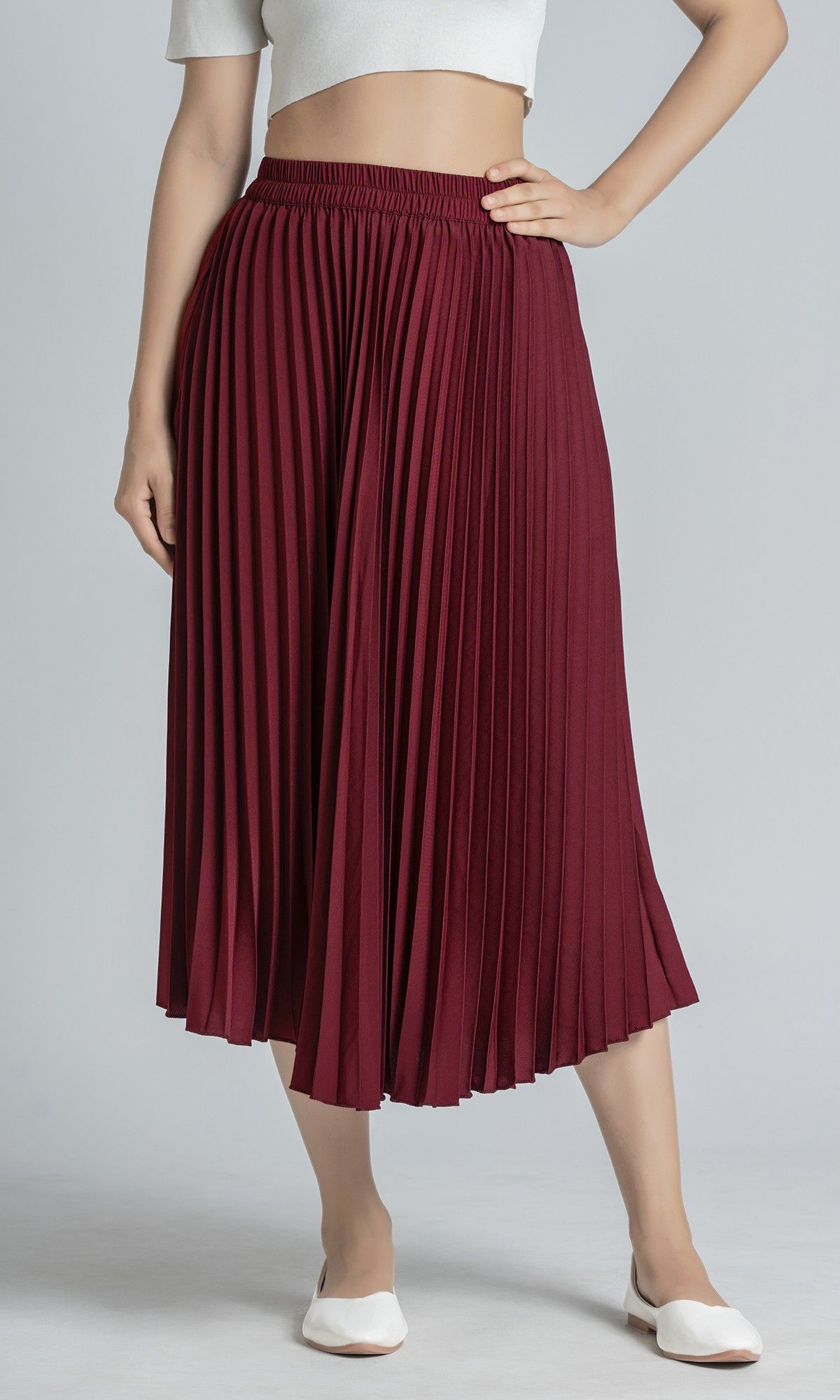 zwerlon Women Solid Pleated Maroon Skirt-picture-18