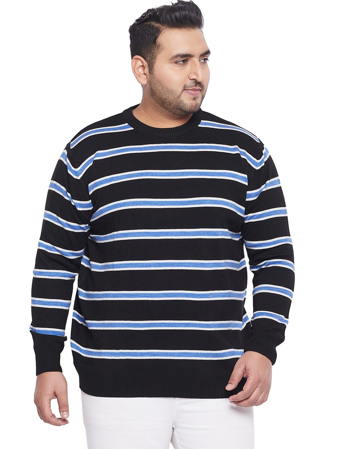 bigbanana Men Striped Round Neck Blue Sweater-picture-11