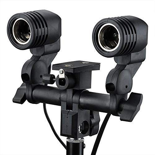 MILLETS E27 Double Light Socket with Light Stand Swivel Mount & Umbrella Holder for Photography, Film,Video Studio E27 Double Light Socket Camera Rig-image-38