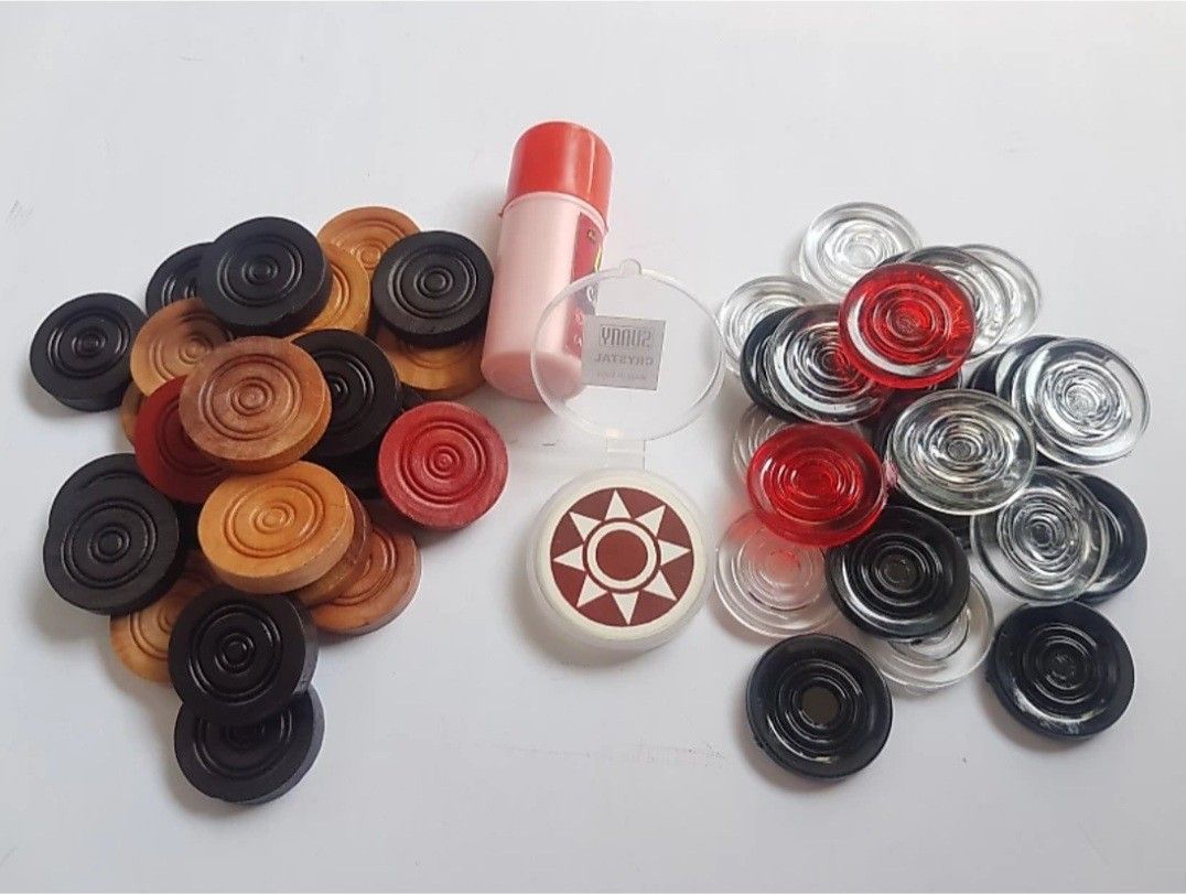 Caarrom Coins , Crystal & Wooden with striker and Powder Carrom Pawns-image-29