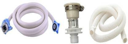 ki bath fittings 3 Meter Washing machine Hose Inlet pipe With Outlet Pipe and Tap Connector For Top Loading Fully Automatic Washing Machine Pipe (Inlet+Outlet+Adaptor Combo) Size-Both 3 Meter Hose Pipe image 1