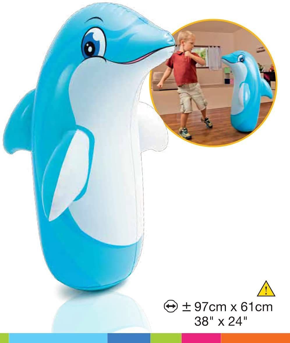 pezyox Inflated Toy for Kids Inflatable Dolphin Toy Water Filled Base BOP for Toddlers PVC Punching Bag with Manual Air Pump for Kids (Blue) Inflatable Inflatable Toy Pump-picture-14