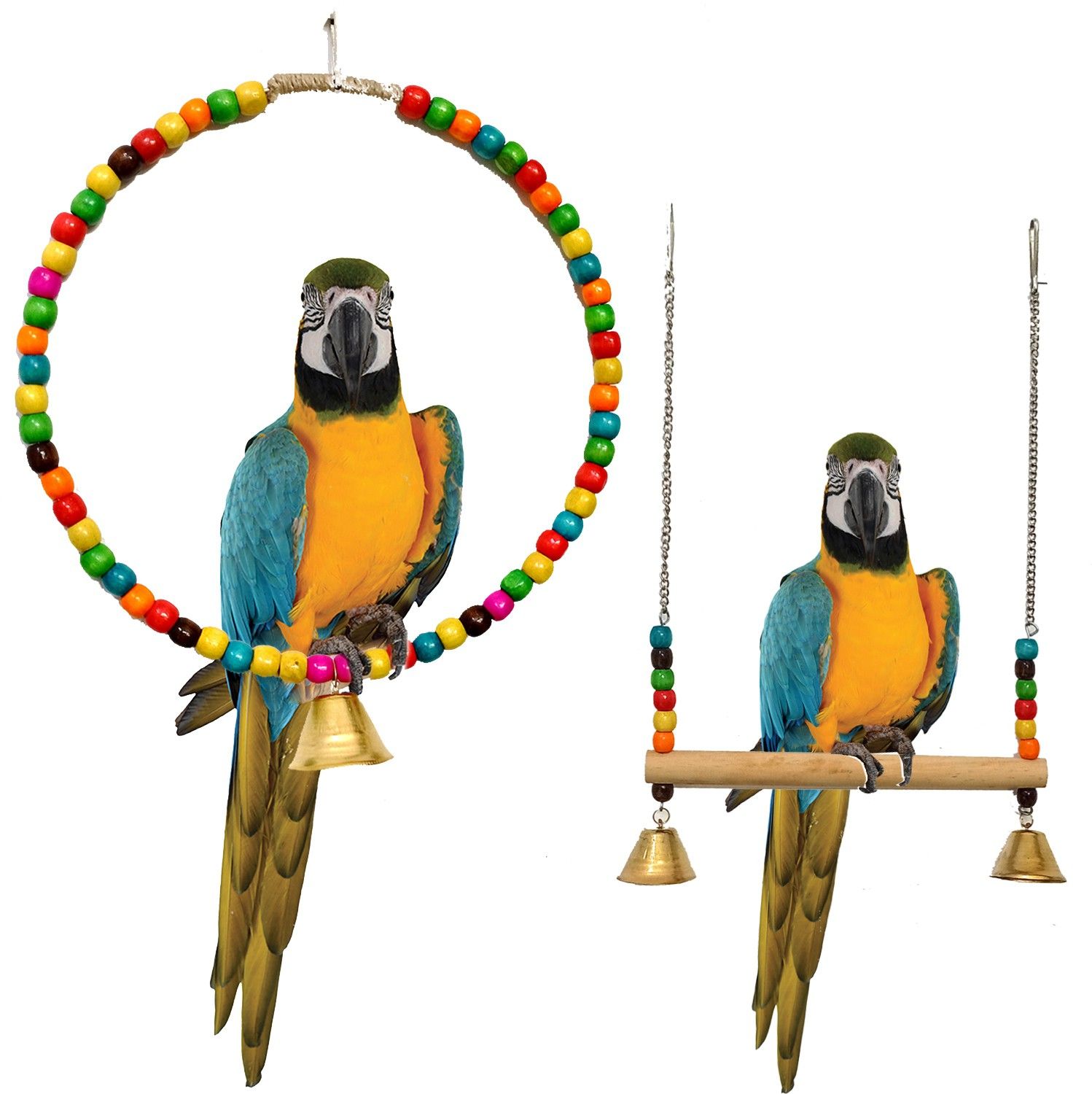jainsons pet products Bird Toys Combo Pack Parrot Swing Toy with Bell and Bird Cage Hammock Hanging Swing and Chew Toys for Parrot 2pcs Wooden Chew Toy For Bird-picture-37