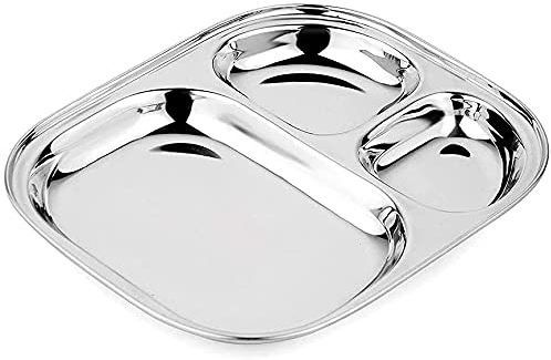 lyticx Stainless Steel 3 Compartment Pav Bhaji Plate | Lunch Plate Size:- 218X264 mm Dinner Plate-picture-16