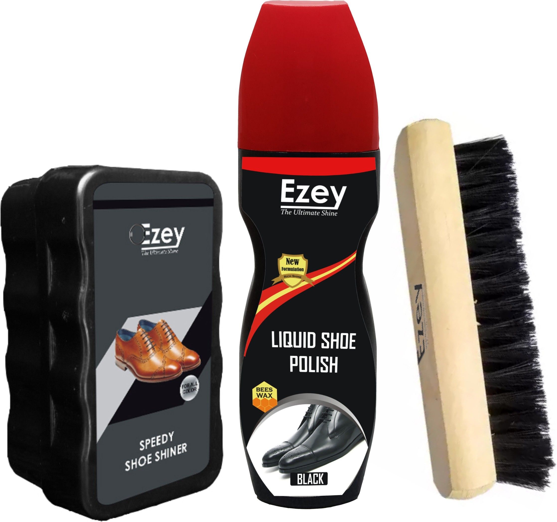 Ezey Speedy Shoe Shiner (Natural)+Liquid Shoe Polish (Black)+Shoe Brush Shoe Care Kit-image-29