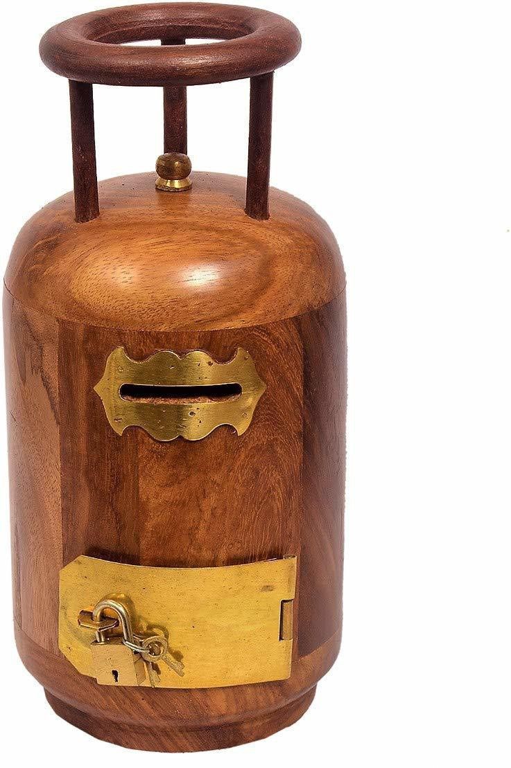 arif int Wooden Cylinder Shaped Money Bank| Coin Box| Gullak| Money Bank for Kids & Adults| Wooden Gullak| Saving Boxes- Brown Coin Bank-picture-0