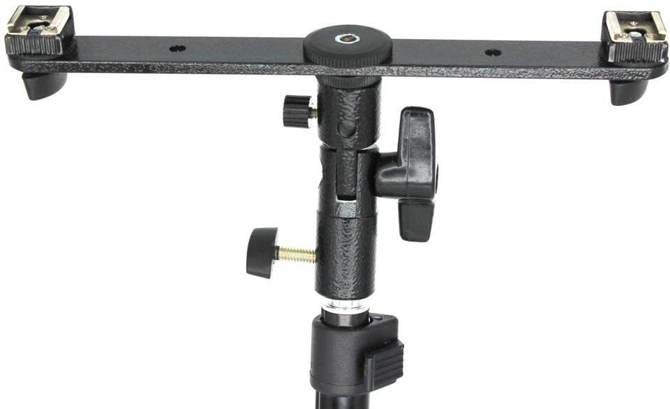 MILLETS Branded S3 Adjustable Double Flash Bracket Dual Hot Shoe Speedlight Stand Umbrella Holder Light Stand Bracket Mount 1/4" to 3/8'' for Studio Video DSLR Camera Flash Shoe Adapter-image-10