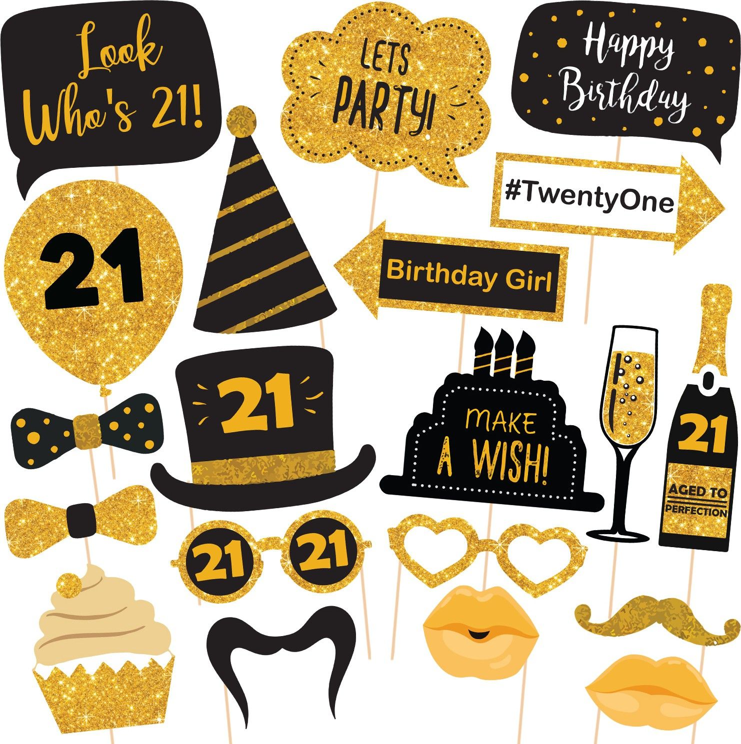 zyozi 21st Birthday Photo Booth Party Props - 20 Pieces - Funny 21st Birthday Party Supplies, Decorations and Favors Photo Booth Board-picture-9