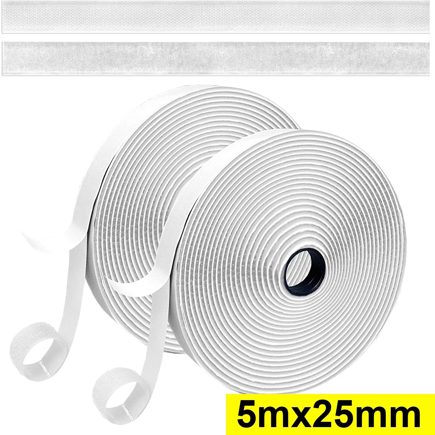 Self-Adhesive Hook and Loop Tape Roll, Sticky Back Strong Gripping Perfect for Home, Office, School, and Crafting | For both Indoor-Outdoor Use - White Stick-on Velcro