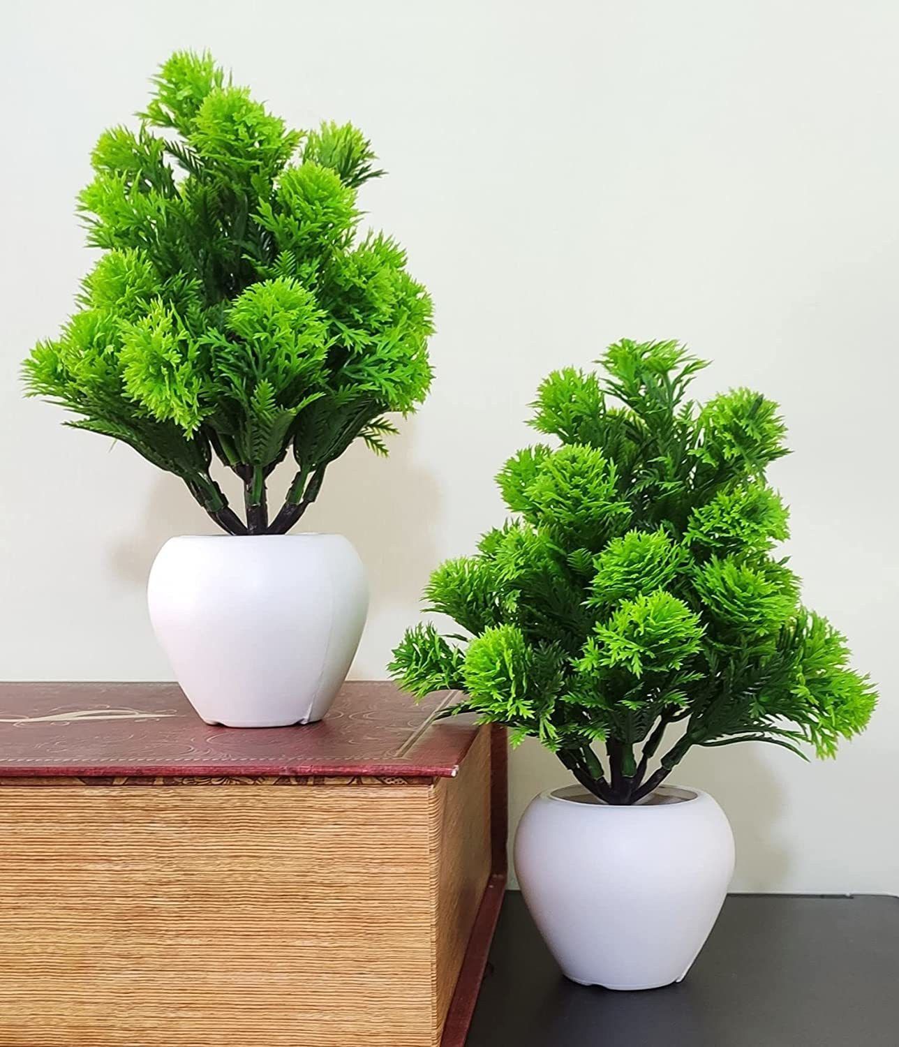 Artificial Plant Bonsai Ball Plant Green Grass with Pot 16 cm Height) - Set of 2 Bonsai Artificial Plantwith Pot