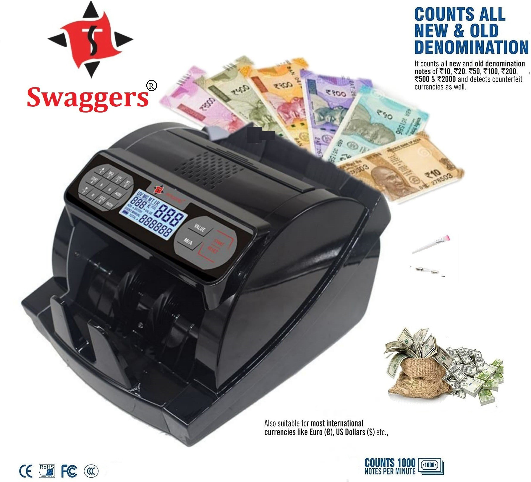 SWAGGERS Manual Value Notes Counting Machine with Fake Note Detector Note Counting Machine Note Counting Machine image 1