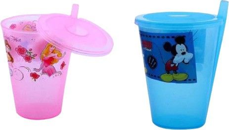 tekzie Disney Sipper Glass with Straw and Lid for Kids (Blue and Pink) - Pack of 2-picture-23
