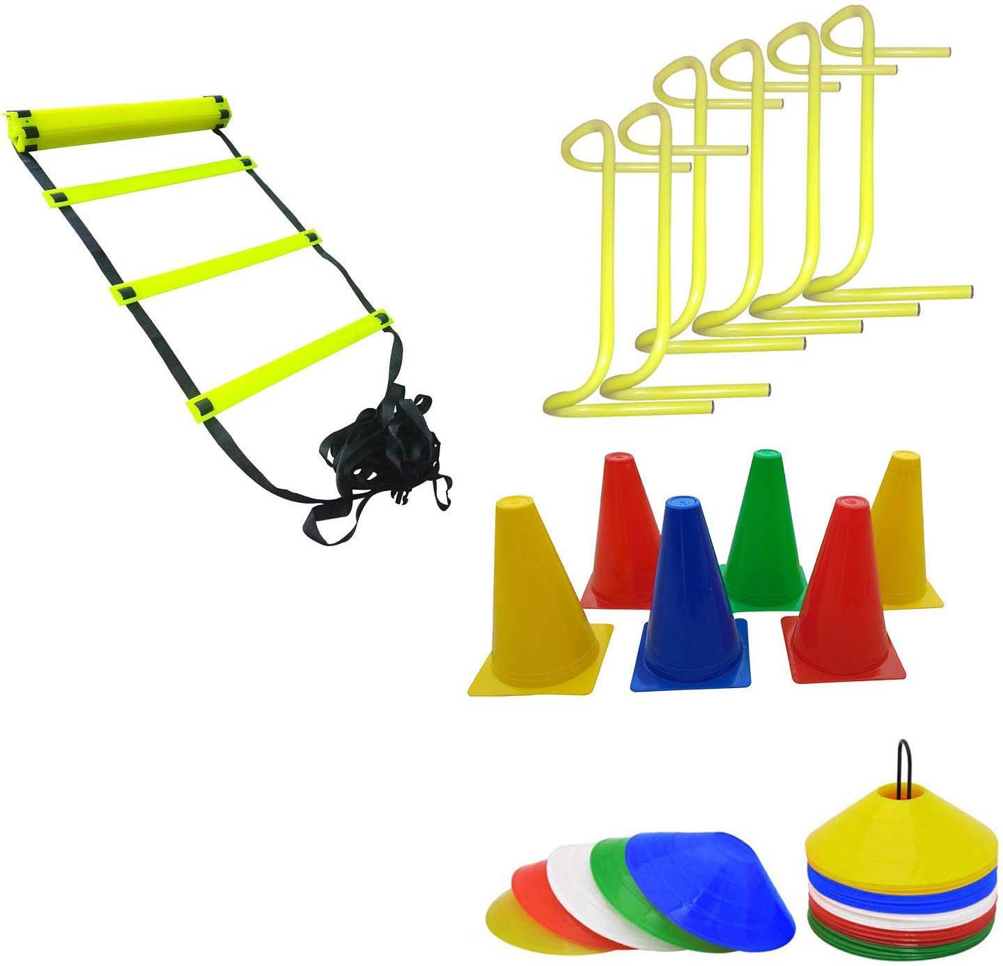 ymd Combo of Plastic Flat Adjustable Speed Agility 4m Ladder with 10 Rungs, 6-Pieces 6-inch Agility Tube Hurdle and 40 Saucer Cones PVC Speed Hurdles-picture-21