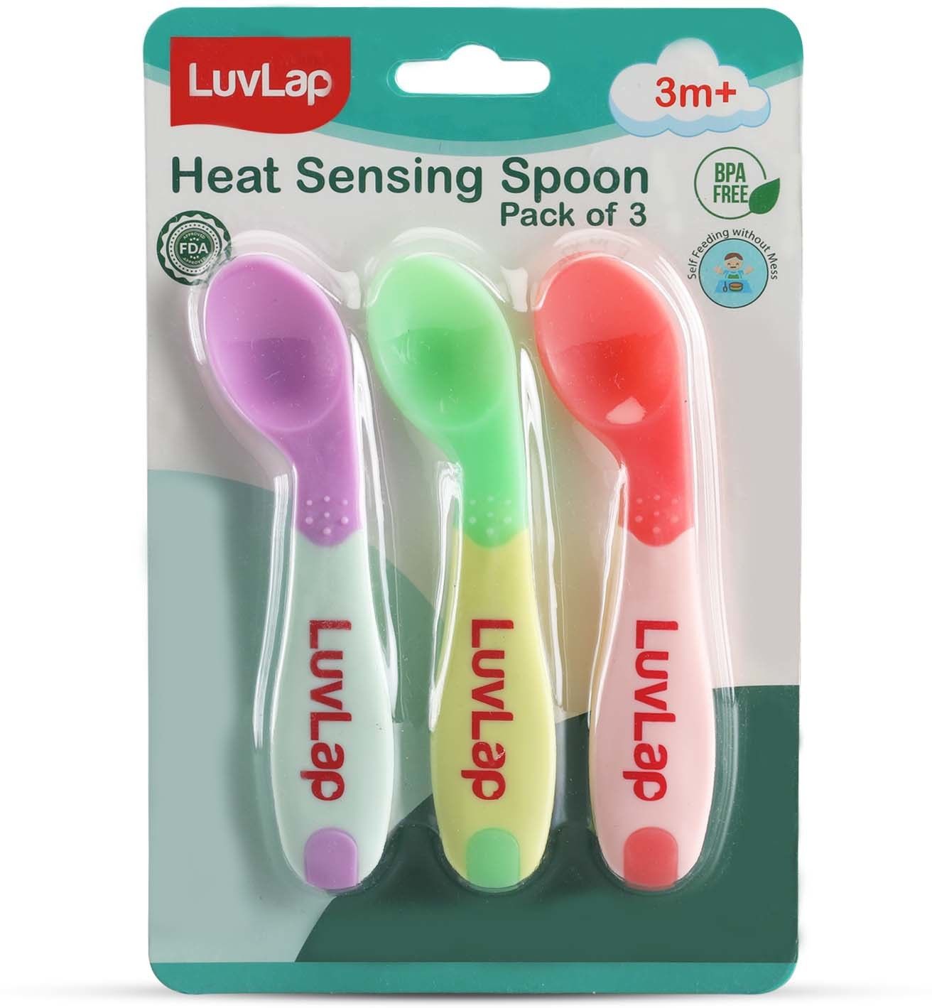 Heat Sensing Baby Spoon Set of 3, BPA Free Material with Food Grade Heat Sensing tip, Self Feeding Utensil, Baby Weaning Spoon for Kids 3 Months+- plastic