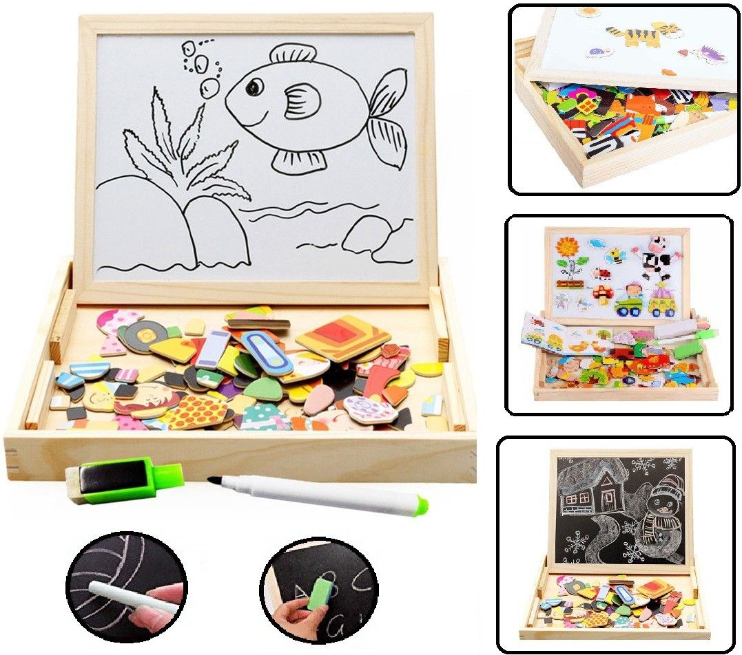 Spells Happily Magnetic Puzzle Drawing Wooden Dual Board Set for Childrens-image-17