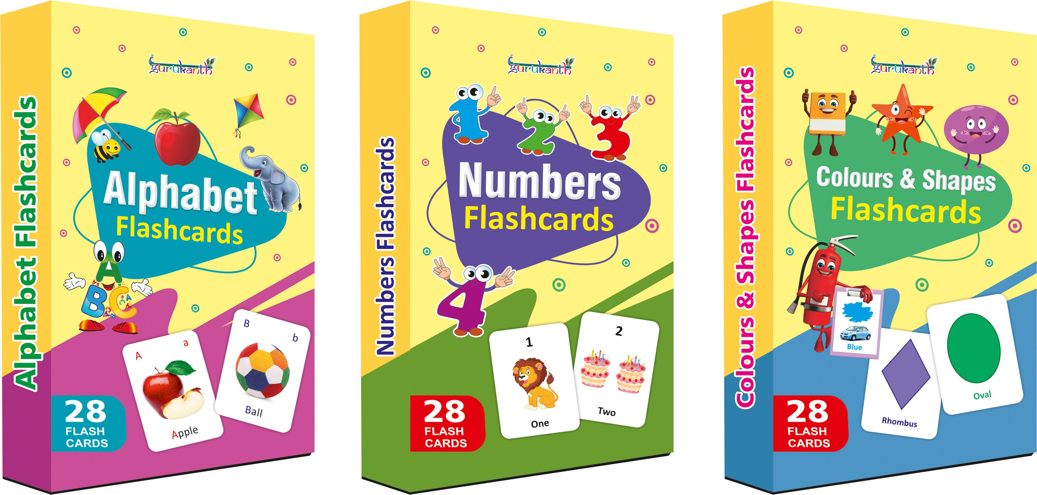 gurukanth Alphabets Flash cards, Numbers Flash cards, Colors and Shapes Flash cards | Easy & Fun way of Learning-2yr-8yr Kids (Flash Cards set - Combo Pack) image 1