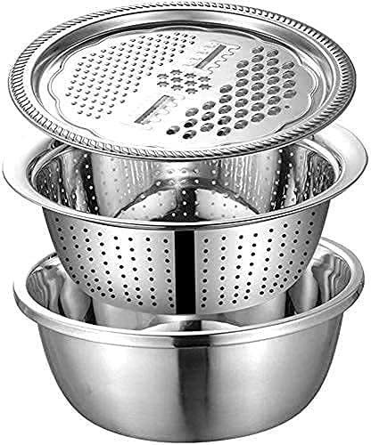 Stainless Steel Pasta Bowl 3-in-1 Multipurpose Drain Basket- Grater Vegetable Slicer for Kitchen Cutting-image-40