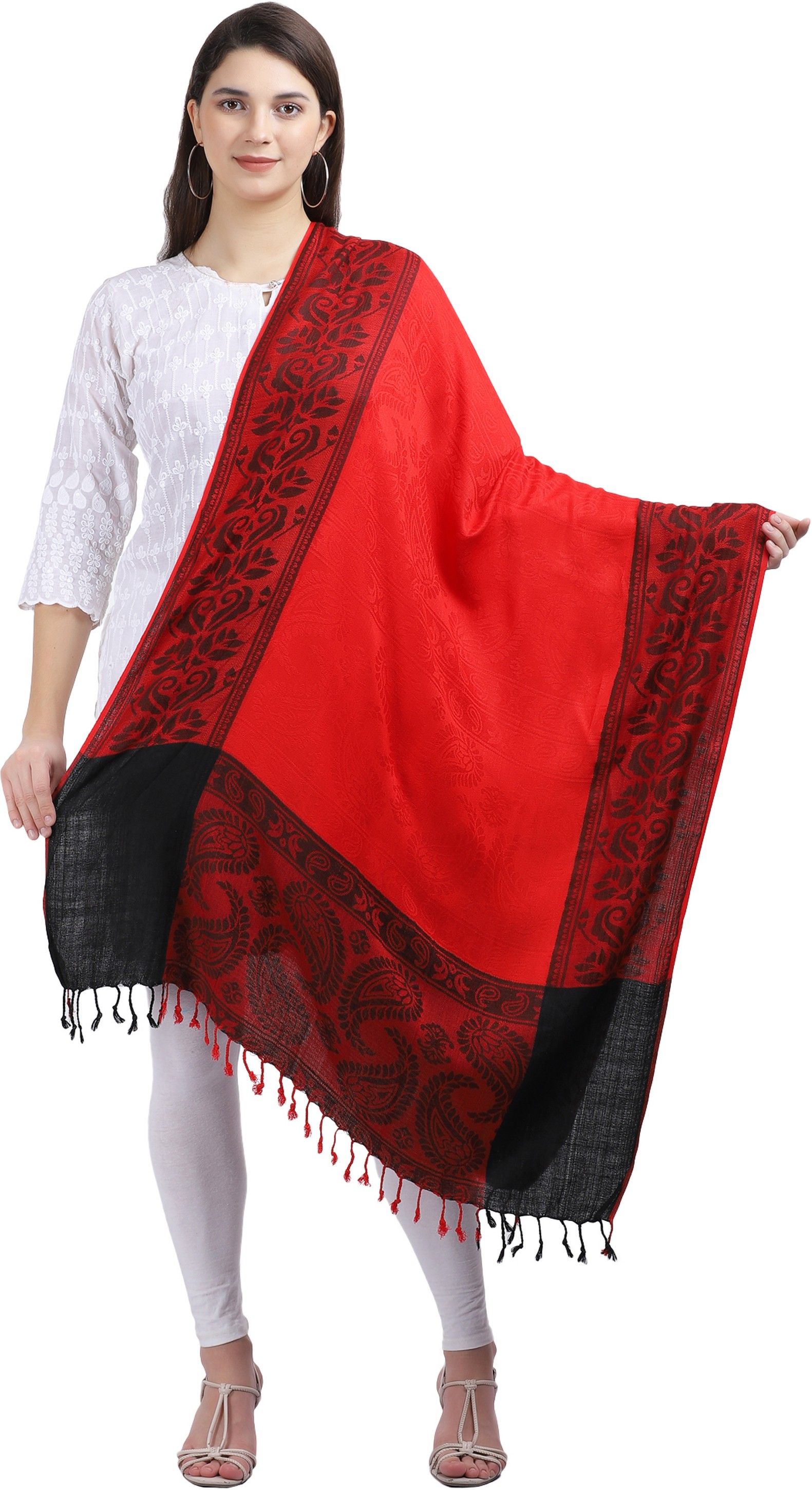 axolotl Woven Viscose Women Red Stole-picture-28
