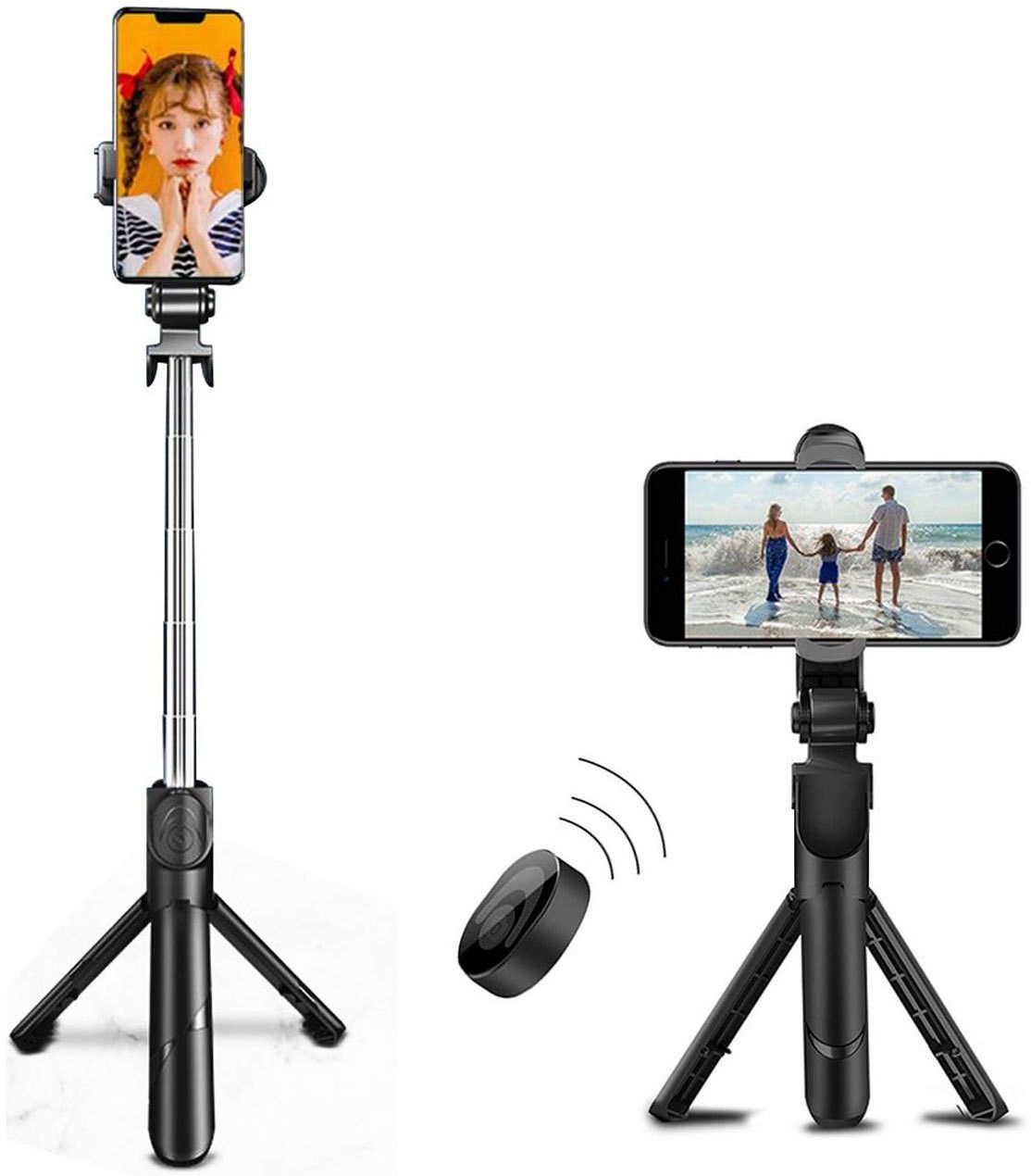 G2L 2 in 1 Extendable Selfie Stick Tripod with Detachable Bluetooth Wireless Remote Monopod, Tripod