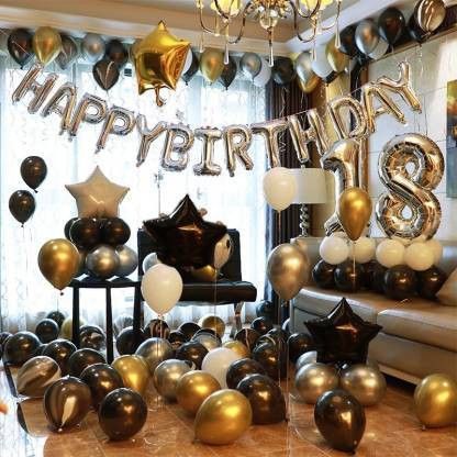 Solid 18th Bday Silver Happy Birthday foil 4 stars and 50 Balloons Letter Balloon-image-23