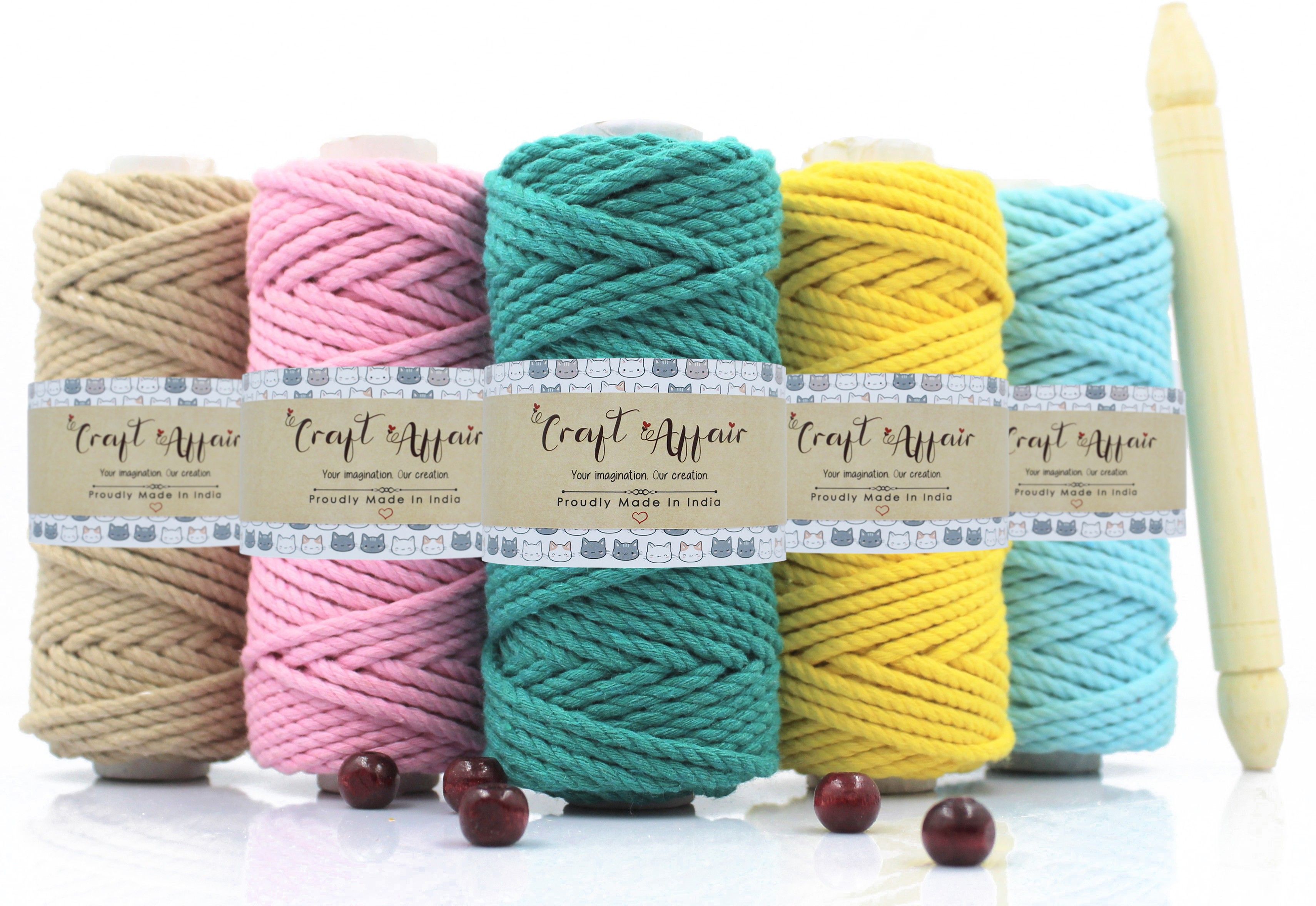 | 3ply Twisted Oragnic Cotton Macrame thread (Each Color 10 Meter, 3mm) | Macrame Thread for Wall Hangers and DIY Projects | Pack of Five-image-6
