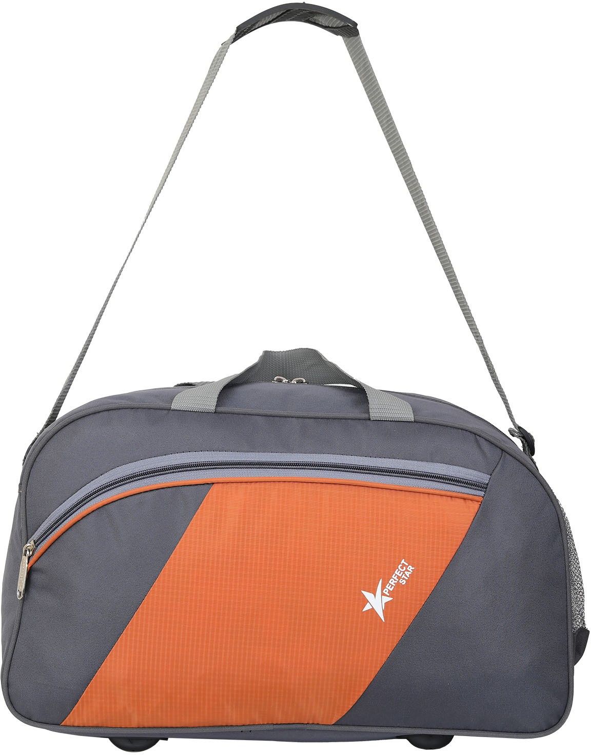 45 L Gym Duffel Bag - perfect star luggage duffle light weight high quality Branded Small Travel Duffel Luggage Bag -grey orange -45L hand duffle bag front side pocket new stylish duffle bag large capacity - Grey, Orange-image-12