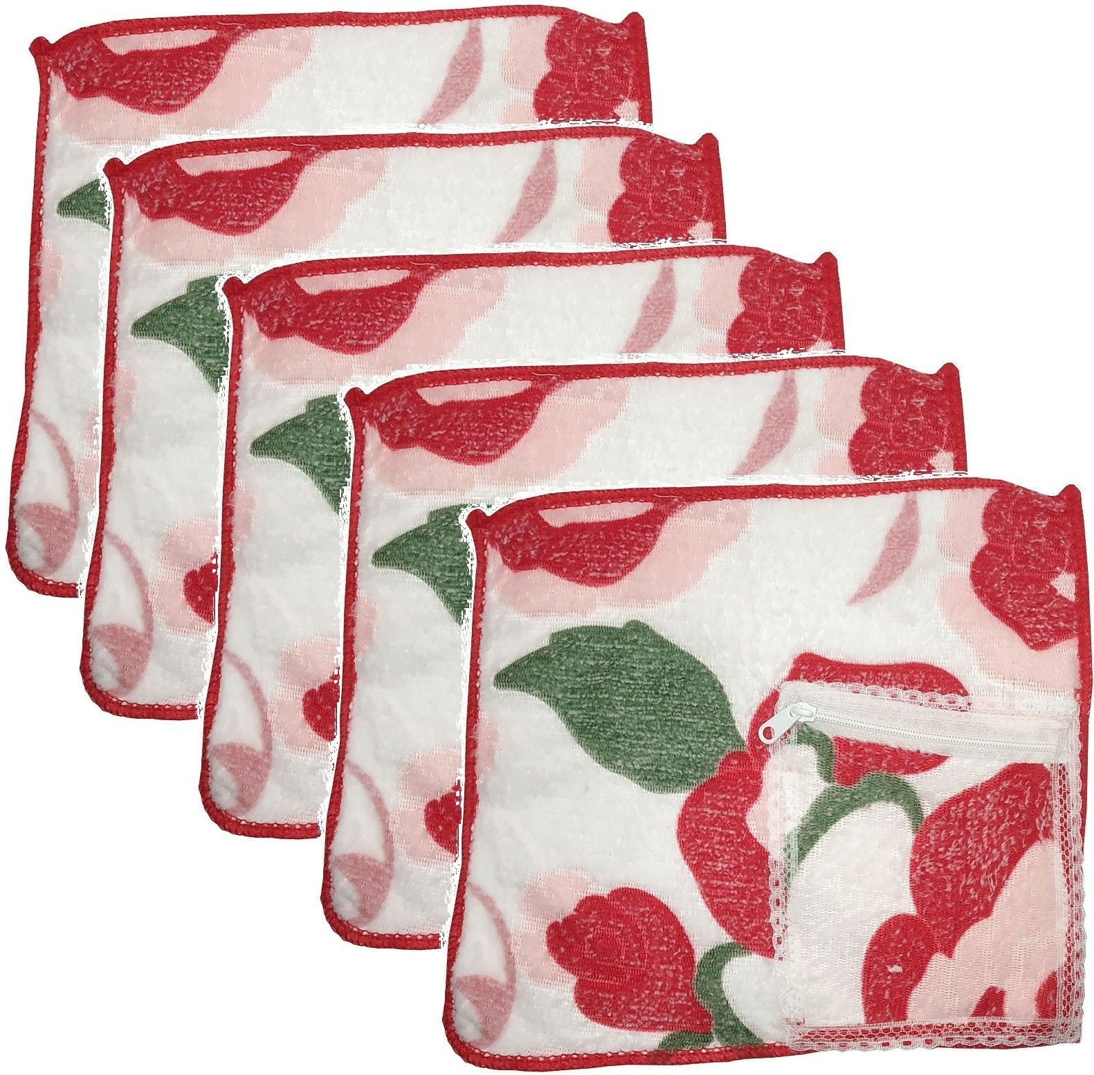 De-Ultimate Pack Of 5 Pcs Premium Quality Women's/ Girl's Pure Soft Cotton Towel Multicolor with Zipper Pocket Hankies/ Hanky ["Multicolor"] Handkerchief-image-7