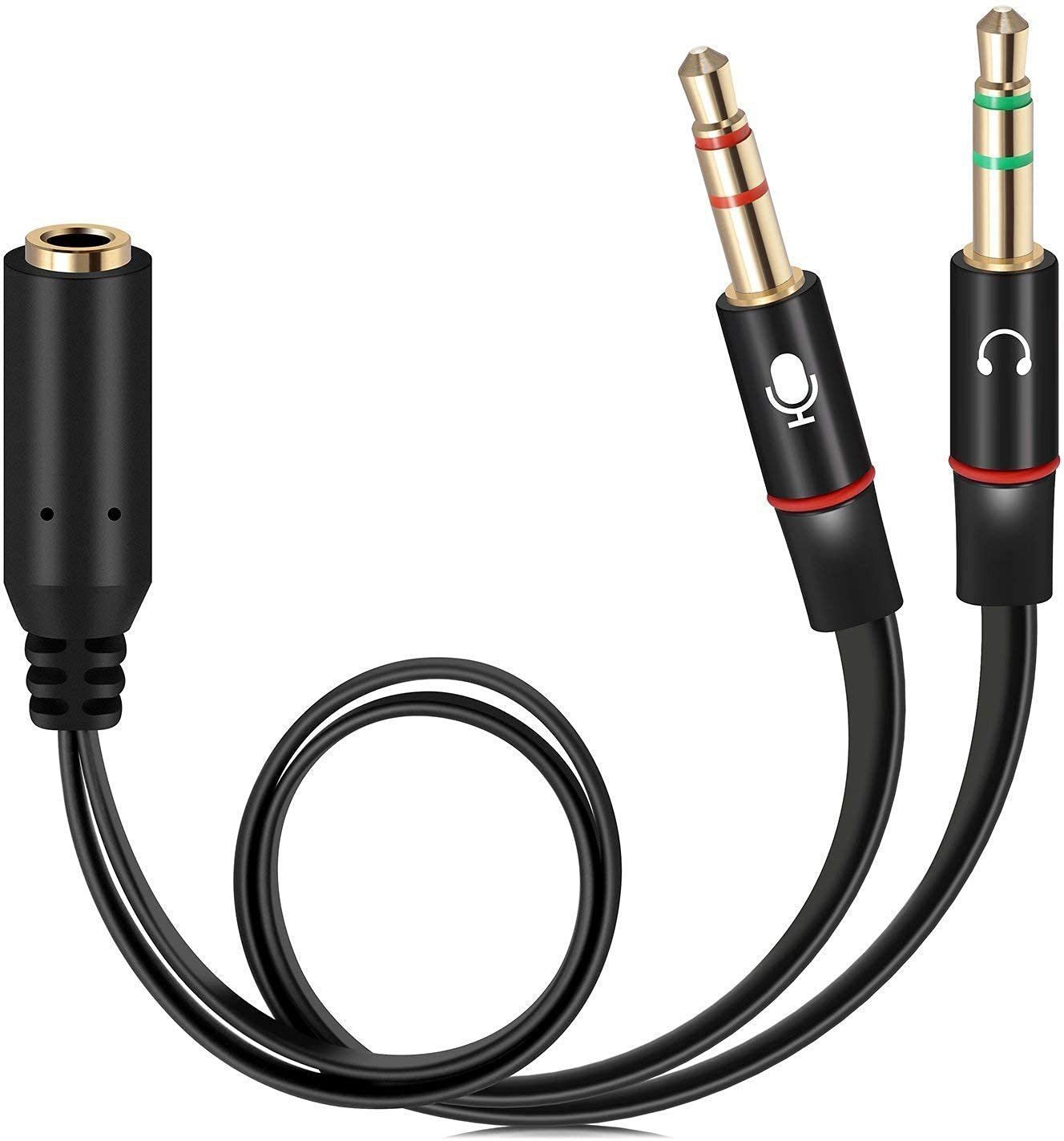 SGMSC Black Gold Plated 3.5mm Headphone Earphone Mic Audio Y Splitter for PC Laptop – Black Phone Converter-image-47
