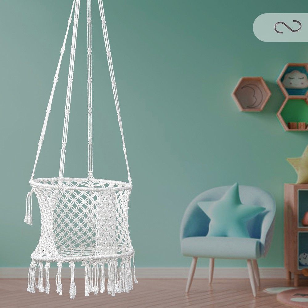 Handmade Premium Round Swing for Kids & Baby/Baby Swing/Baby Jhula/Swinger for Baby/Baby Swing Chair for Indoor & Outdoor/Polyester Rope Kids jhula/Jhula for Baby/Unjal for Home Kids/Swing for Kids 1-5 Years for Home-White Swings-image-3