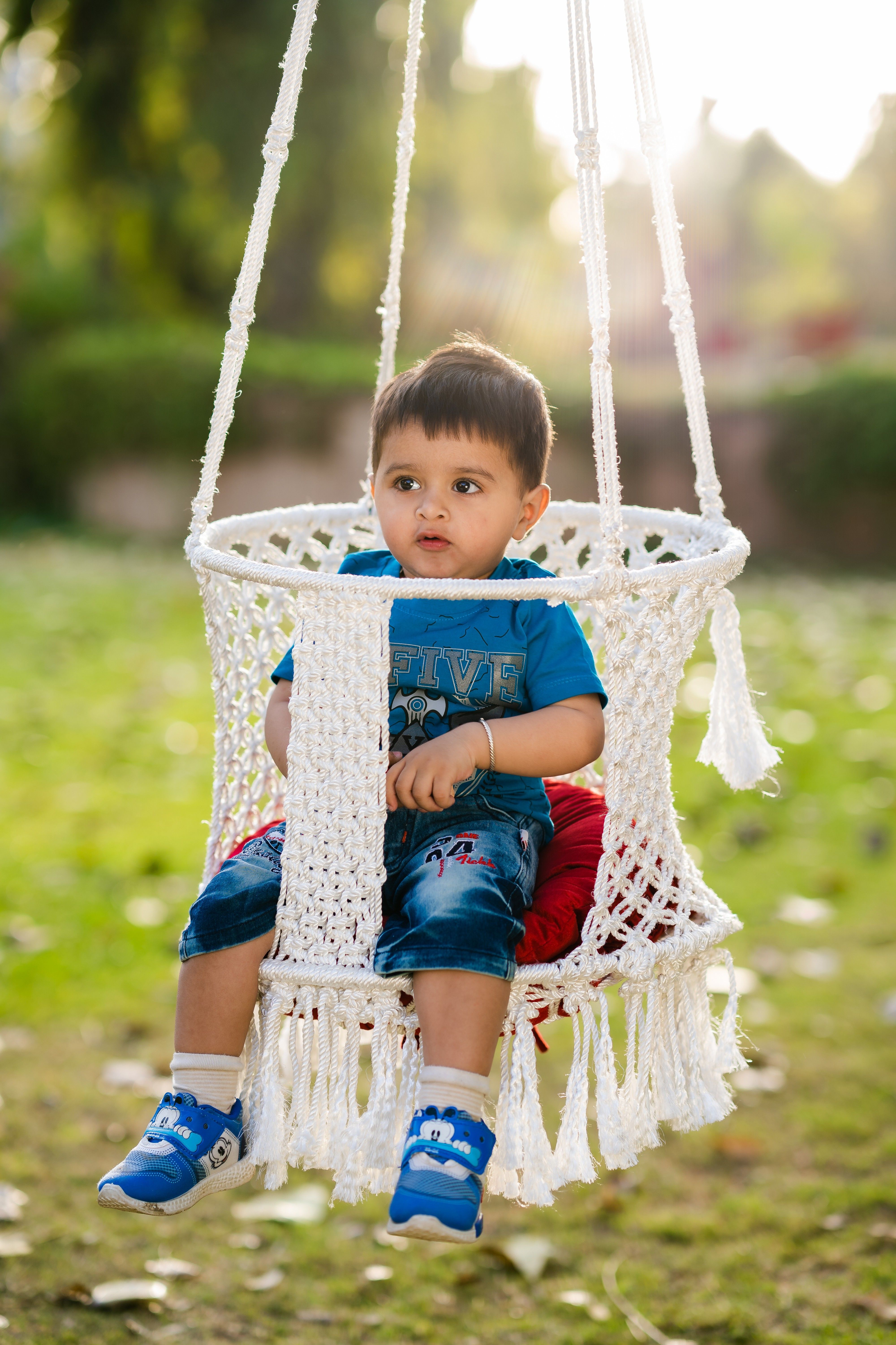 patiofy Handmade Round Swing for Kids with Cushion/ Swing for Kids 1-5 Years for Home Swings-picture-12