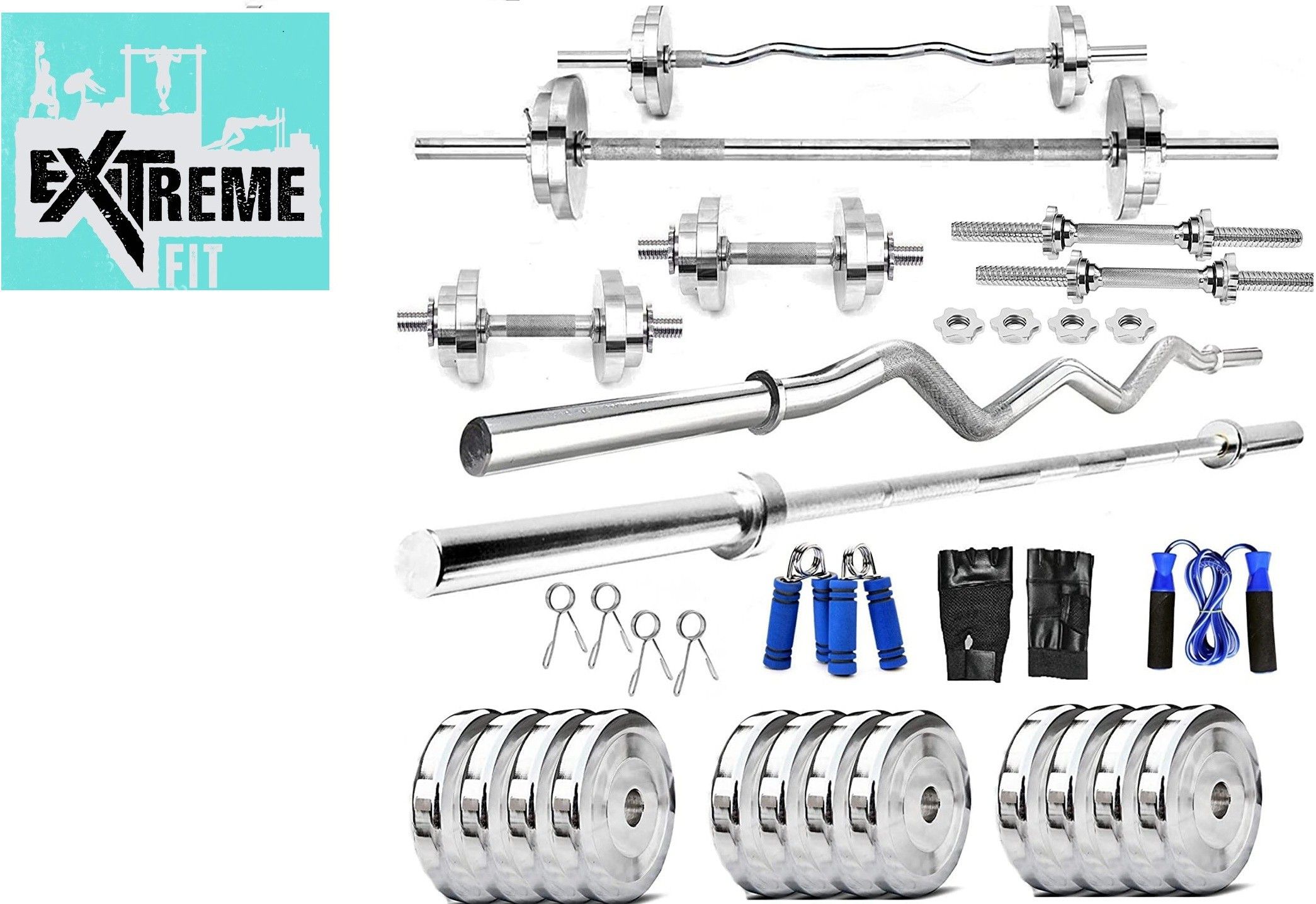 15 kg Chrome Plated Steel Weight Lifting Set (Plates 2.5KGX4 + 5KG X 2 Plates) Home Gym Combo-image-44