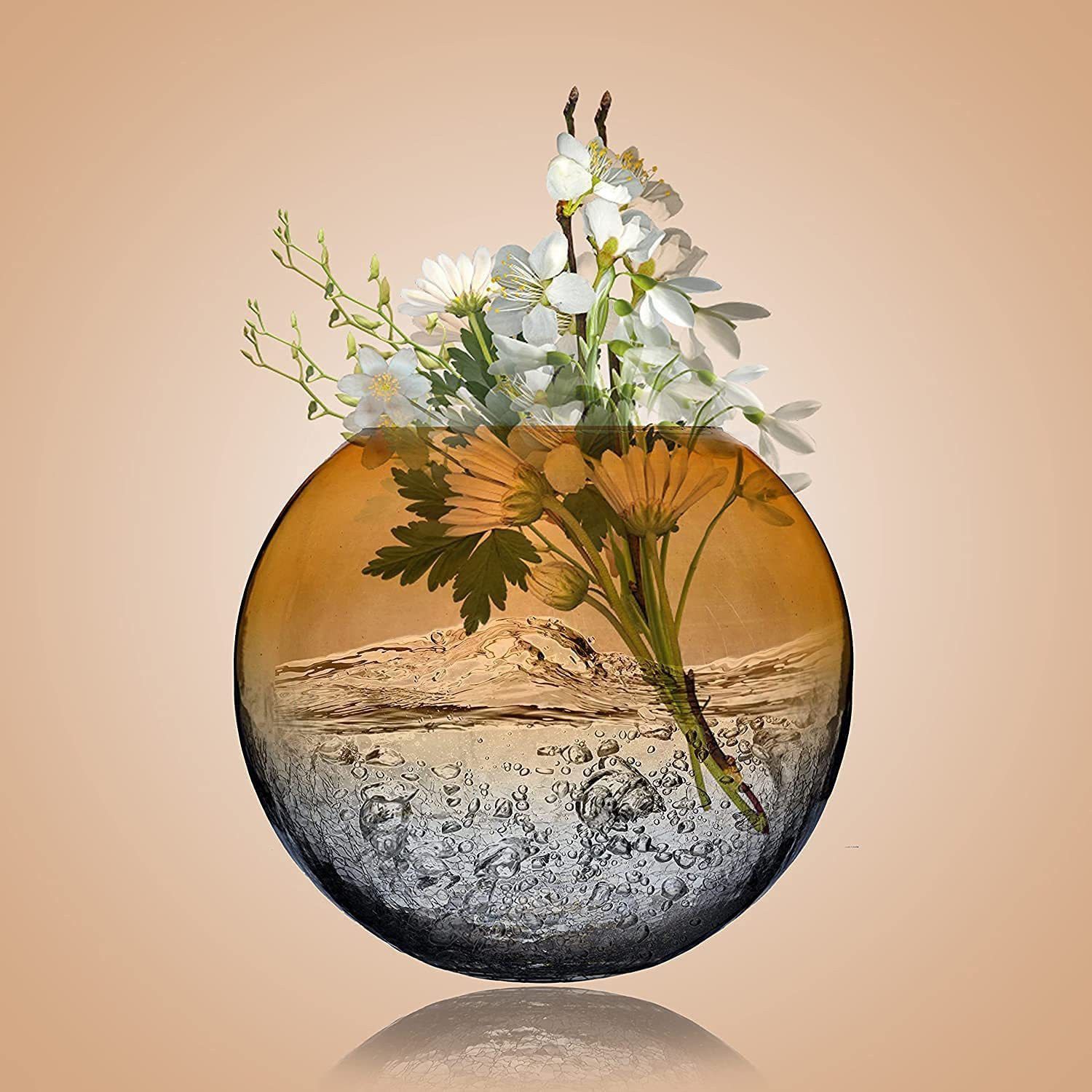 Beautiful and Decorative Golden Half crackle Design Glass Vase Pot for Home Decor, Center Table, Bedroom, Side Corners, Living Room Decoration, Glass Pot for Flowers and artificial flowers, Best for gifting and Showpiece Glass Vase-image-28