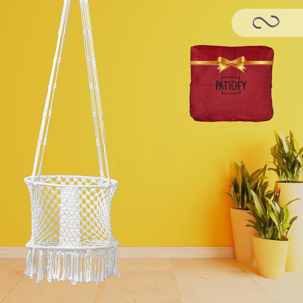 Handmade Premium Round Swing for Kids/ Baby Swing Chair with Cushion/Baby Swing/Baby Jhula/Swinger for Baby/Baby Swing Chair for Indoor & Outdoor/Polyester Rope Kids jhula/Jhula for Baby/Unjal for Home Kids/Swing for Kids 1-5 Years for Home-White Swings-image-20