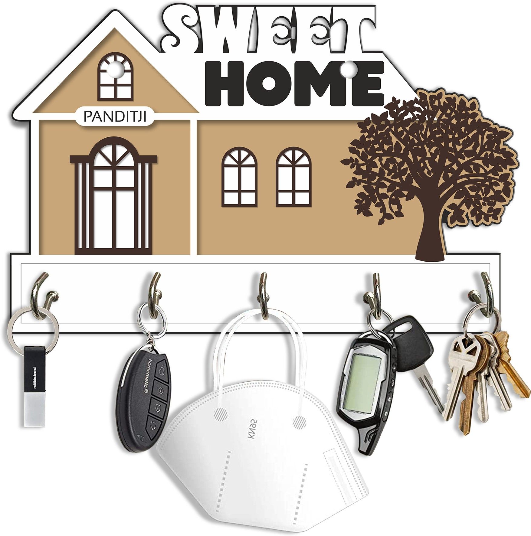 Wooden Key Holder for Wall Decor with Stylish Stainless Steel 5 Hooks(KH_812) Wood Key Holder-image-21