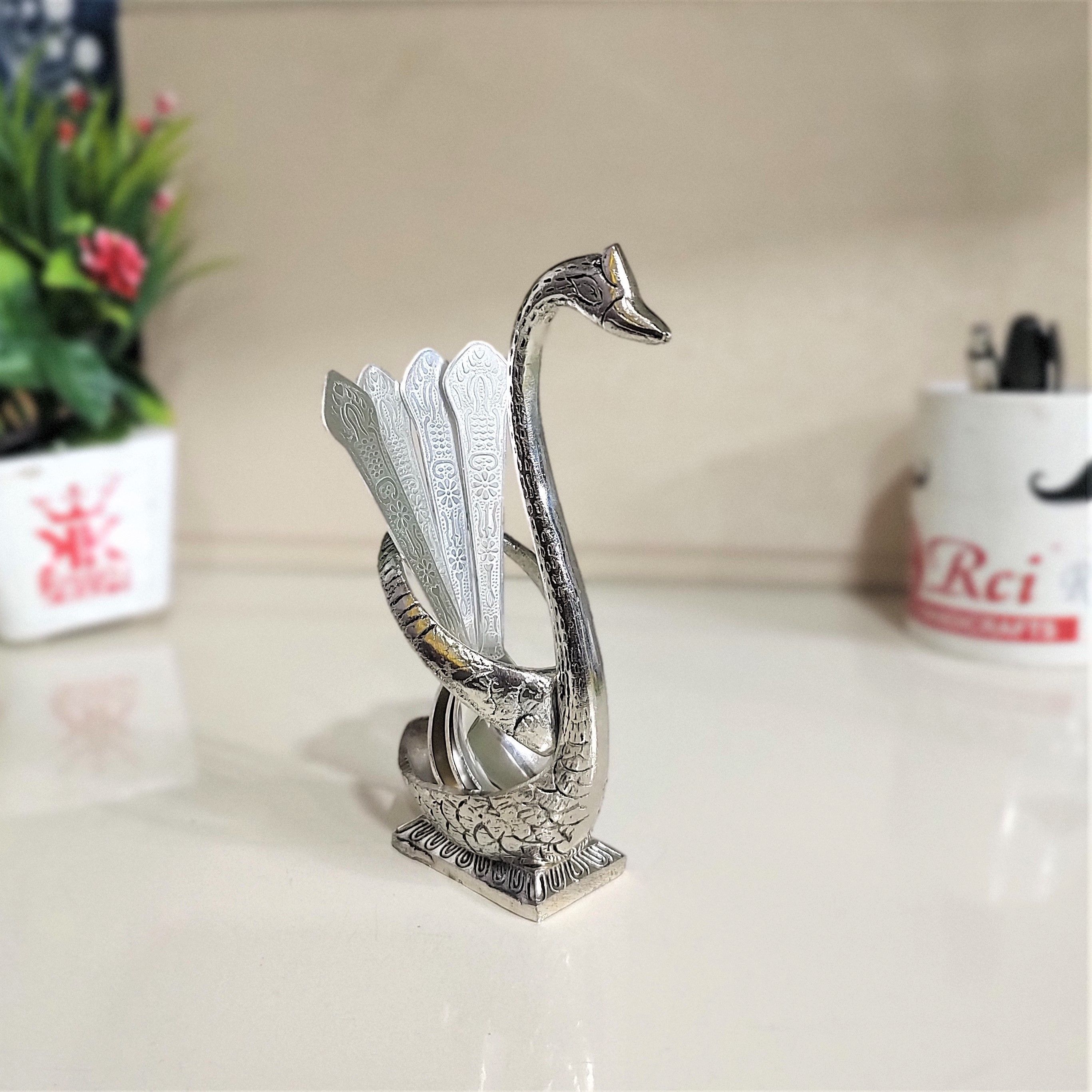 Metal Swan Duck Spoon Stand for Table,Cutlery Set with Stand for Dining Table... Aluminium Cutlery Set-image-23
