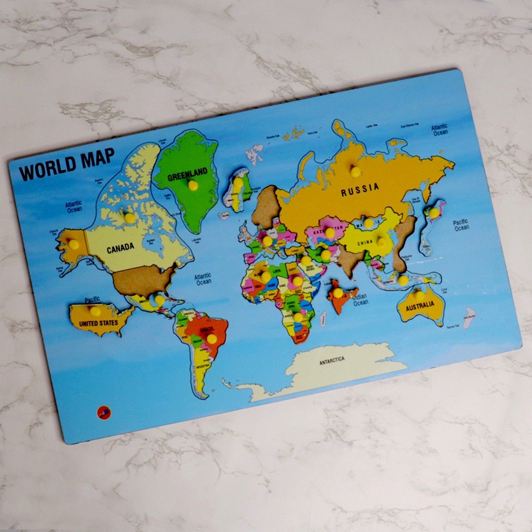 planet of toys Play & Learn Colorful Educational Oceans & Continents World Map Wooden Jigsaw Puzzle Board With Knobs For Kids-picture-12