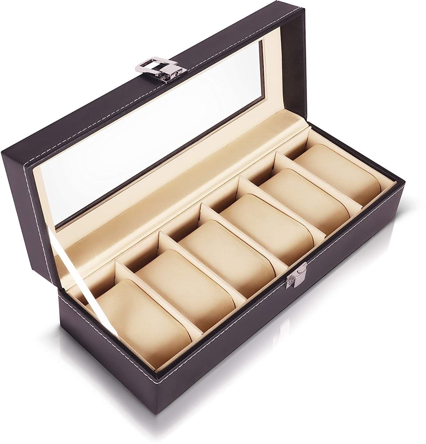 6 Slot Watch Storage Box Organizer Transparent Glass Watch Case for Men & Women Watch Box-image-6