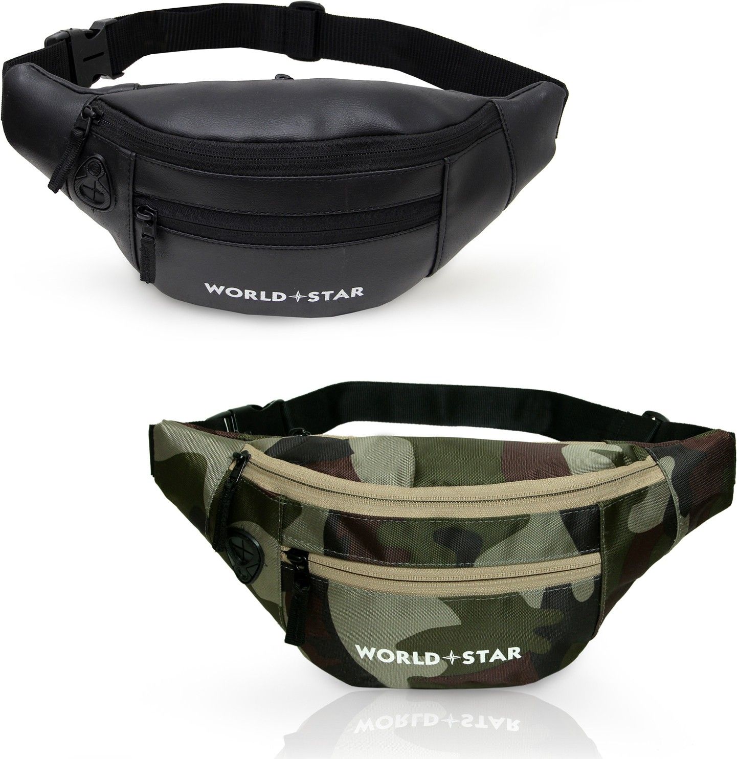 Worldstar rock army & leather black combo waist bag rock combo waist bag Fanny Pack for Travel Bags Hiking Trekking army & black-image-26