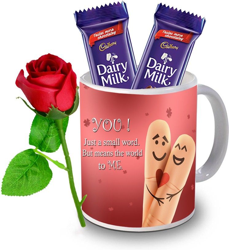 Chocolates Gift with Red Rose and Ceramic Coffee Mug For Valentine's Day-34 Ceramic, Plastic Gift Box-image-42