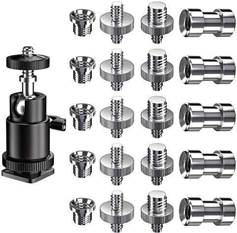MILLETS Camera Screw, 21 Pcs 1/4 Inch and 3/8 Inch Converter Threaded Screws 1/4" Flash Shoe Adapter