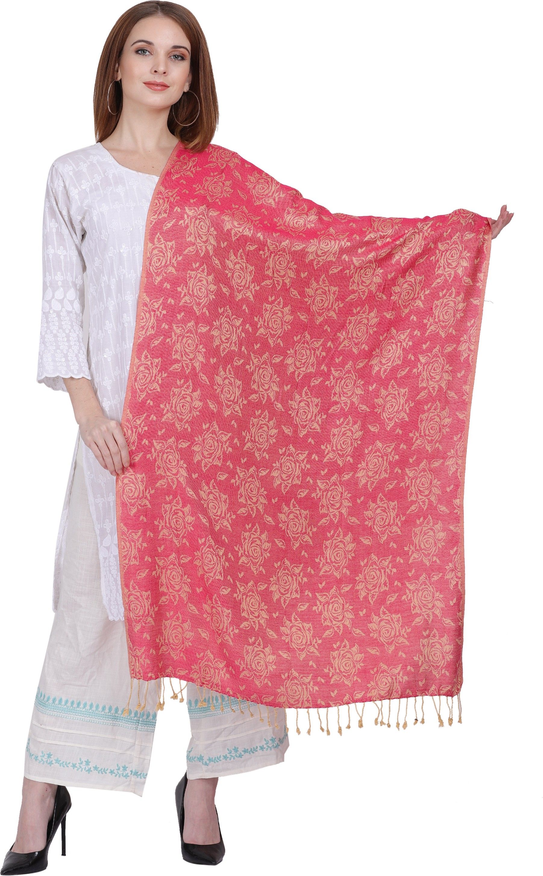 axolotl Floral Print Viscose Women Pink Stole-picture-8