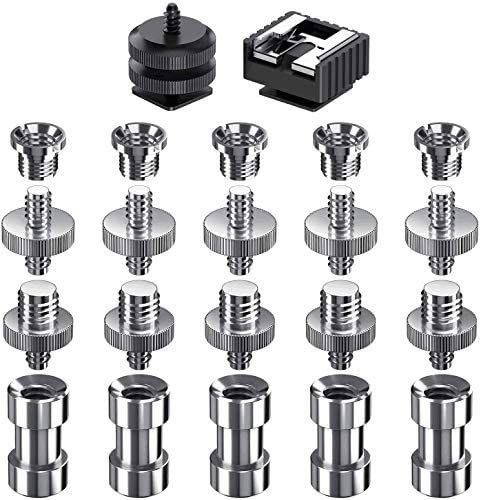 MILLETS Camera Screw, 22 Pcs 1/4 Inch and 3/8 Inch Converter Threaded Screws Adapter Flash Shoe Adapter-image-35